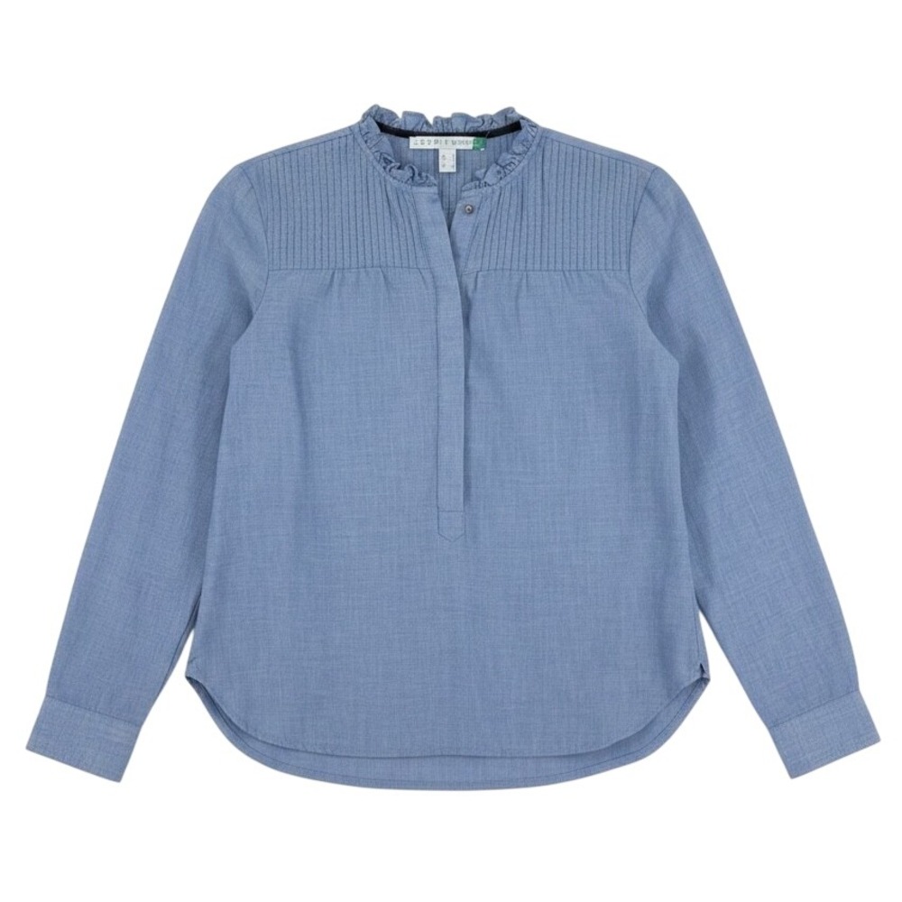 Esprit Organic Cotton Stripe Pintuck Ruffle Collar Blouse Women's 2 Preppy EUC